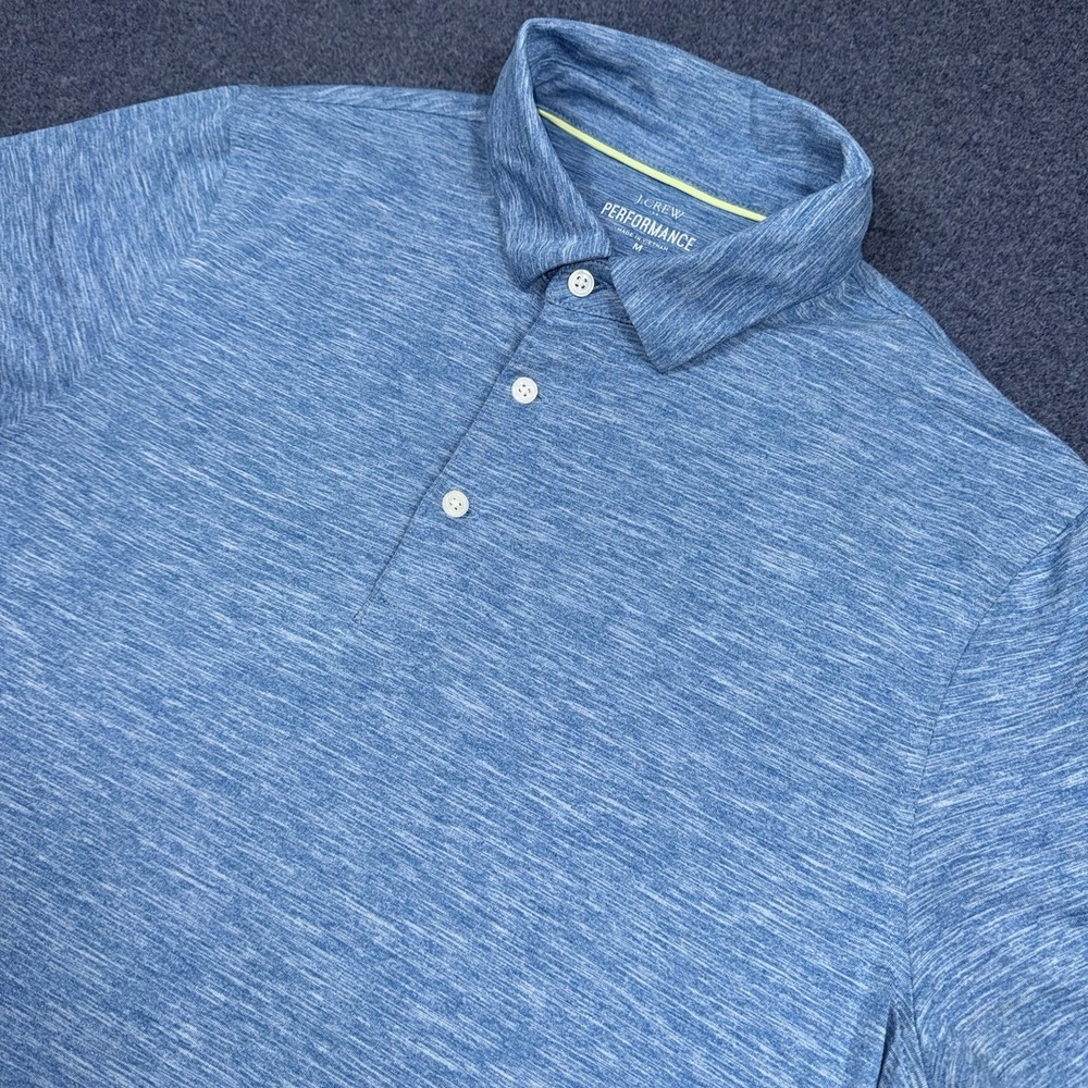 J Crew Performance Polo Shirt Mens Medium Blue Heather Stretch Tech Golf